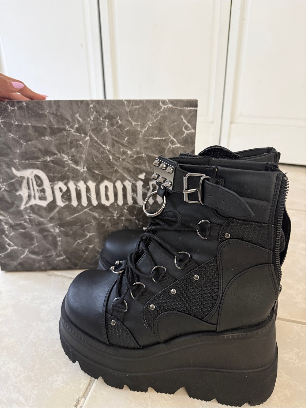 Demonia Black Lace-Up Platform Ankle Boots Shaker 60. Never worn